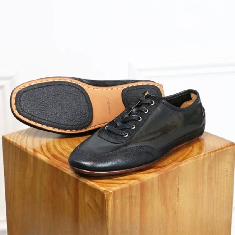 レトロウォッシュ加工本革カジュアルトレーニングシューズメンズ - Leatherwork Training のレビューと価格