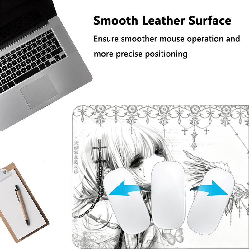 レザーマウスパッド黒白アニメ美学エンジェルガールマウスパッド - Leatherwork Desk のレビューと価格