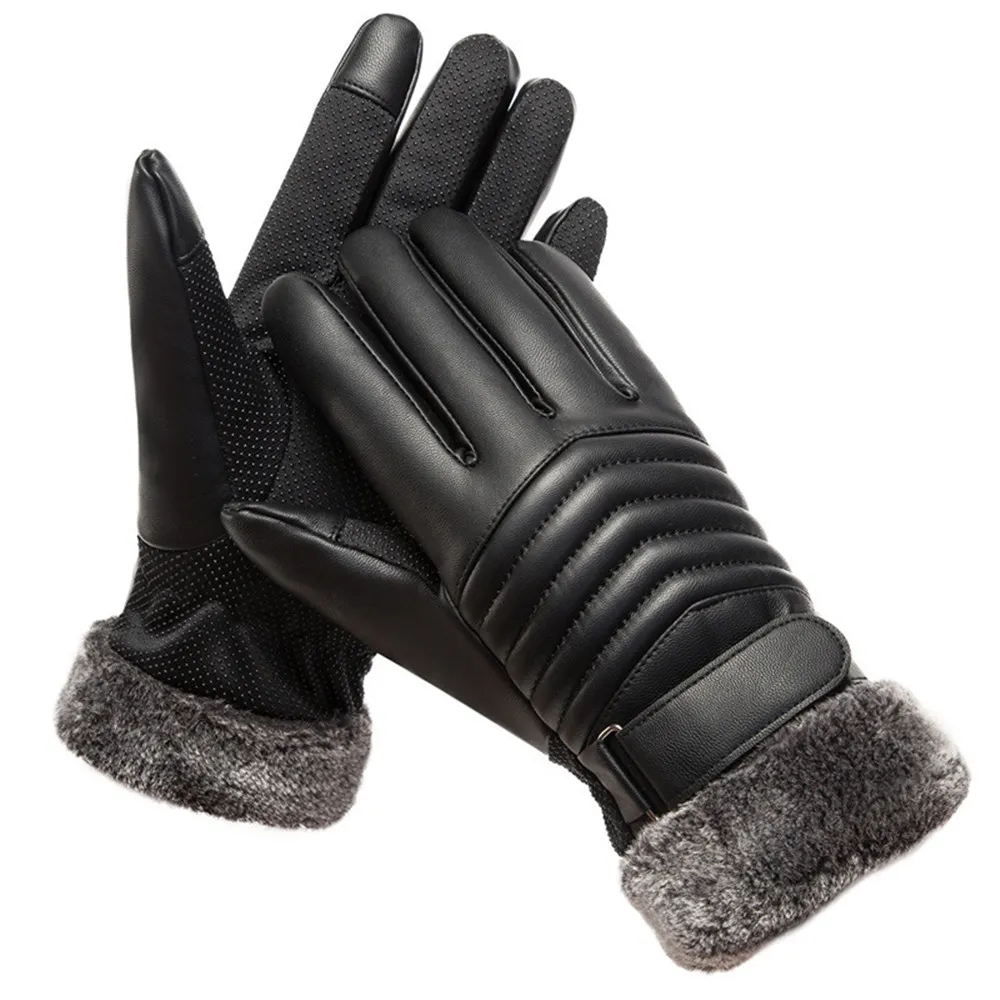 手袋冬用メンズファー口ぬいぐるみ断熱手袋屋外サイクリングオー - Leather Work Winter Gloves のレビューと価格