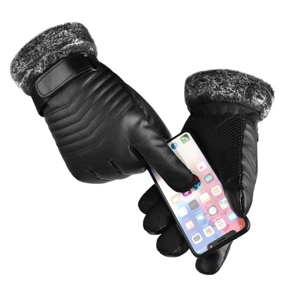 手袋冬用メンズファー口ぬいぐるみ断熱手袋屋外サイクリングオー - Leather Work Winter Gloves のレビューと価格