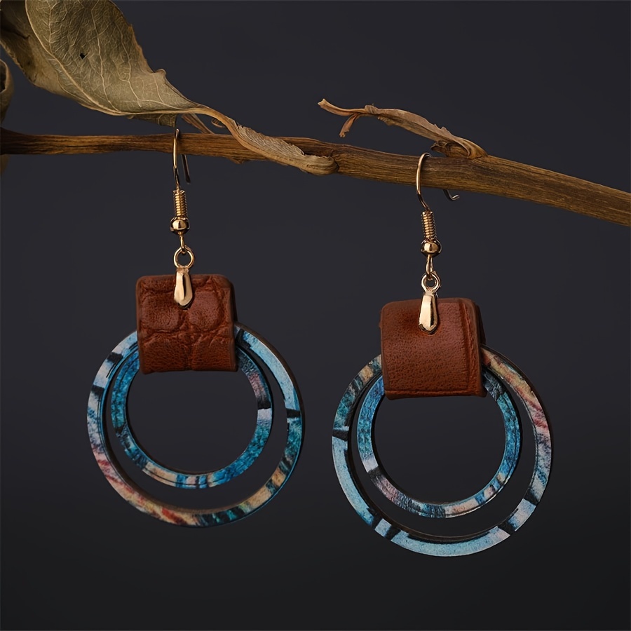 2026年ニューボヘミアンレザーダブルリングイヤリング軽量、 - Leatherwork Rings のレビューと価格
