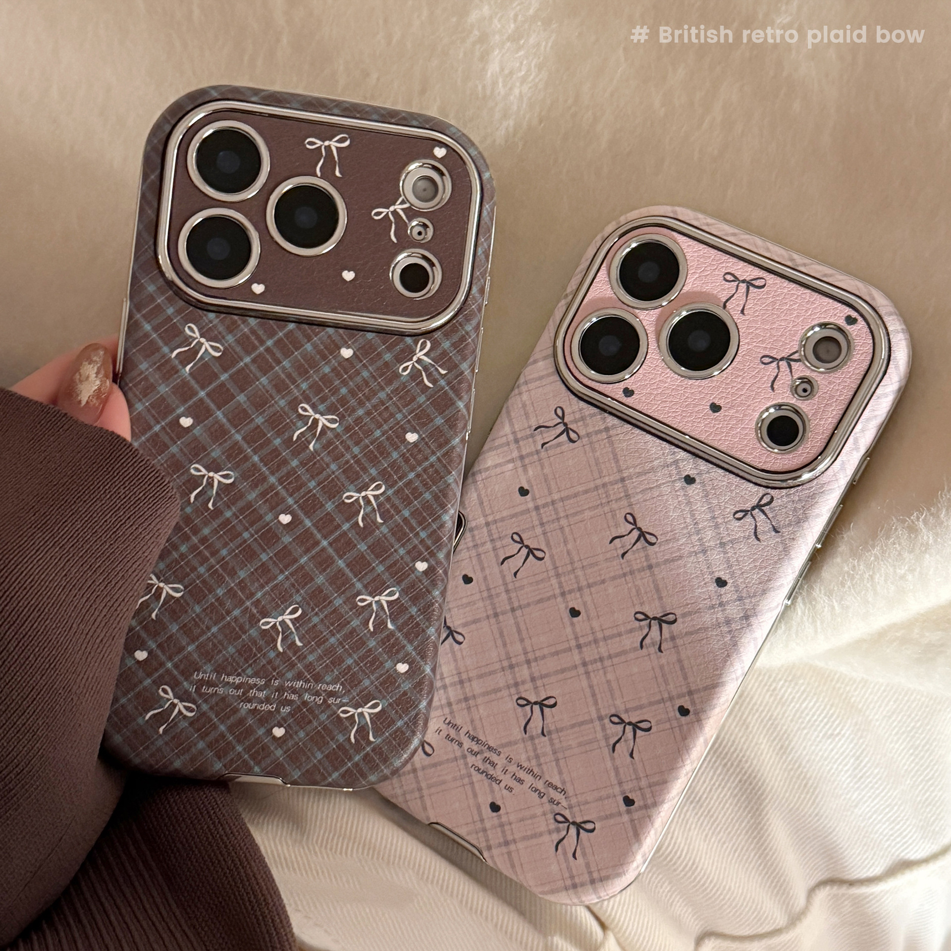 韓国レトロ風格子柄リボン付きレザーテクスチャスマホケース i - Leatherwork Drawing のレビューと価格